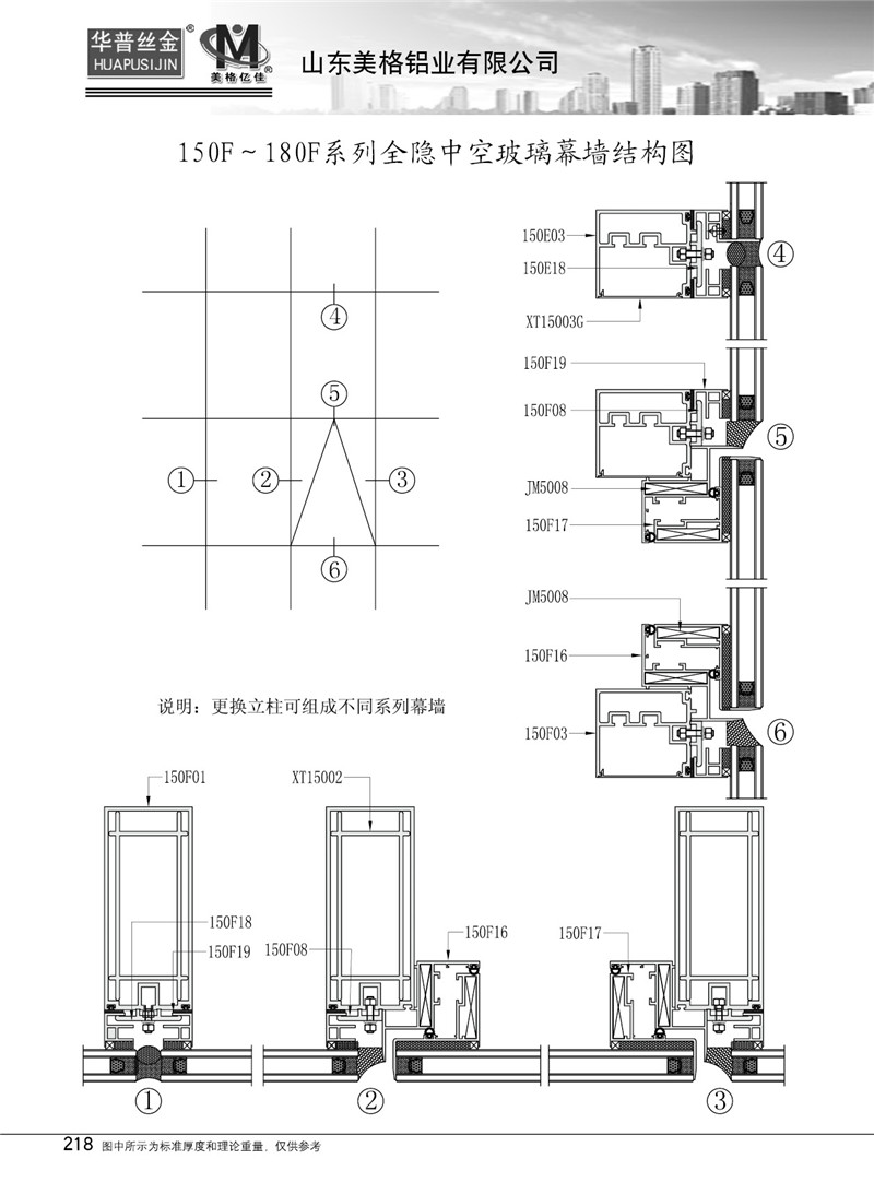150F-180F系列全隱中空玻璃幕墻結(jié)構(gòu)圖